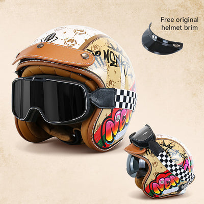Casque ouvert vintage casque de moto rétro