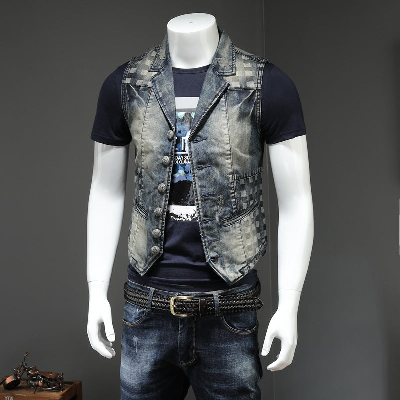 Gilet classique en denim vieilli