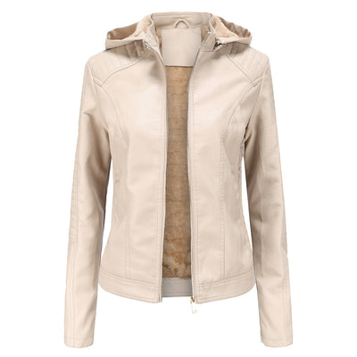 Faux Leather Jacket with Removable Hood