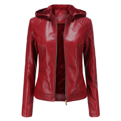 Faux Leather Jacket with Removable Hood