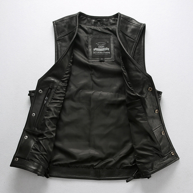 V-Neck Skull Cross Leather Vest