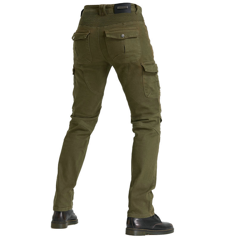 Pantalon LB1 en denim de course de moto avec protections aux genoux et aux hanches - Vert armée