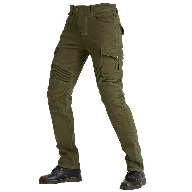 Motorcycle Racing Denim LB1 Pants With Hip Knee Protective Pads - Army Green