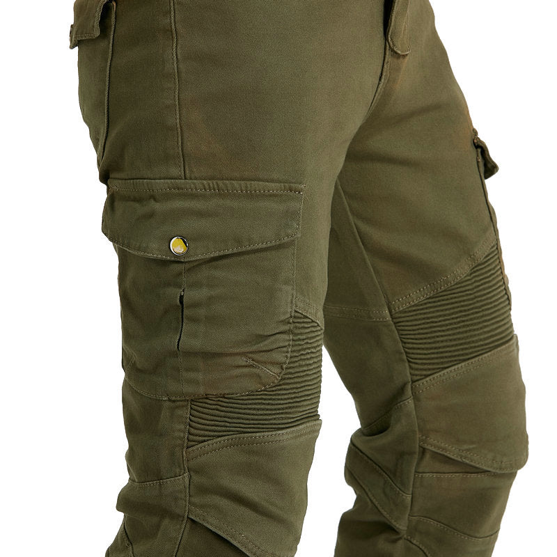 Motorcycle Racing Denim LB1 Pants With Hip Knee Protective Pads - Army Green