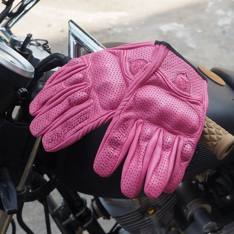 Women Short Cuff Motorcycle Leather Gloves