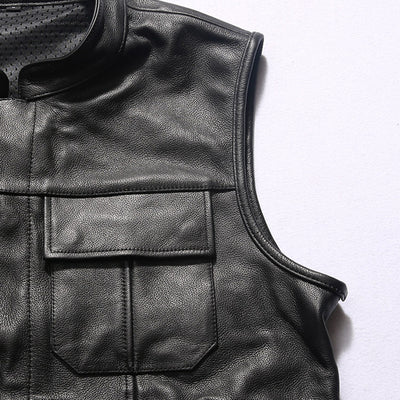 SOA Motorcycle Biker Club Gilet en cuir véritable