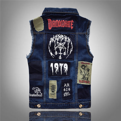 Gilet en jean bleu punk pour hommes