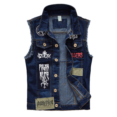 Gilet en jean bleu punk pour hommes