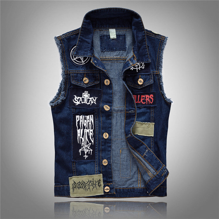 Gilet en jean bleu punk pour hommes