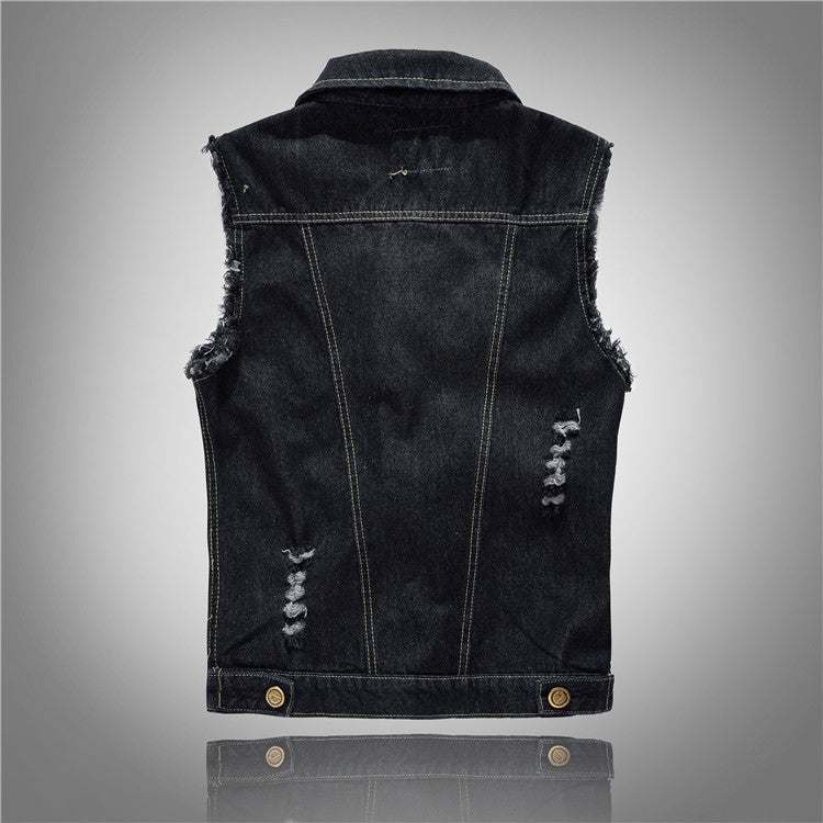 Distressed Black Denim Vest