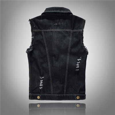 Distressed Black Denim Vest