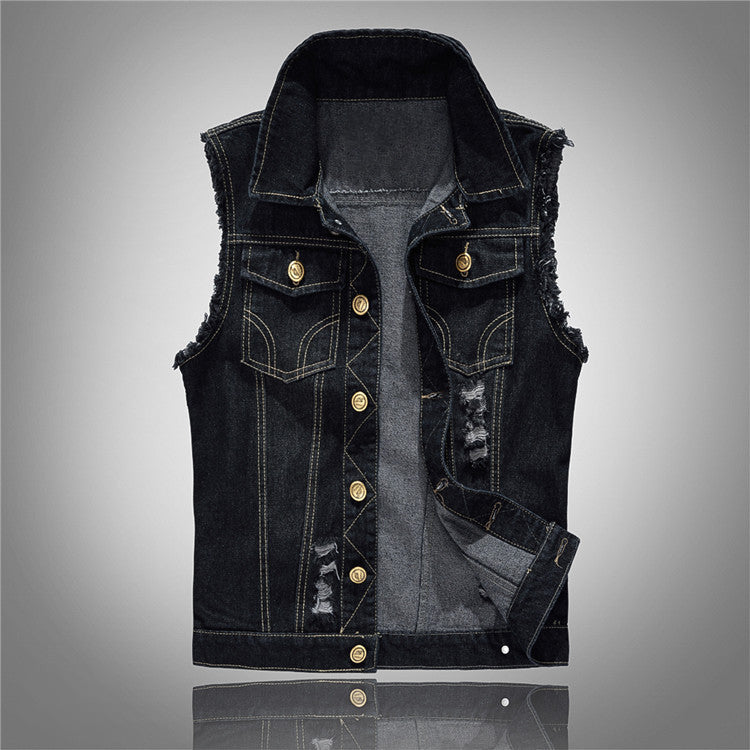 Gilet en denim noir vieilli