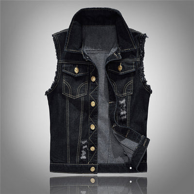 Distressed Black Denim Vest