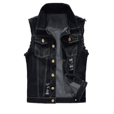 Gilet en denim noir vieilli