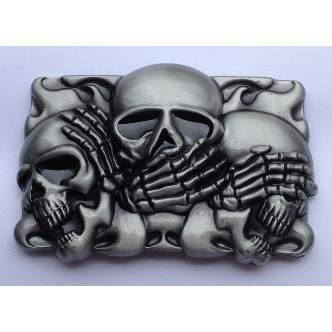 Hear No, See No, Speak No Evil Skulls Belt Buckle