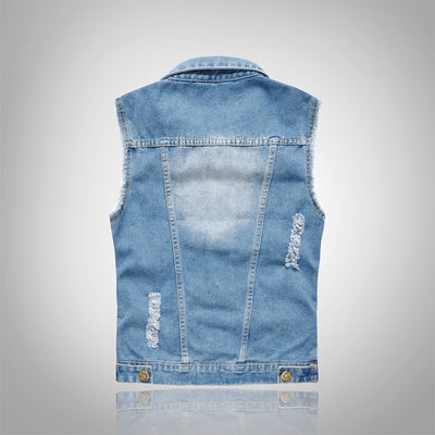 Gilet en jean déchiré bleu ciel