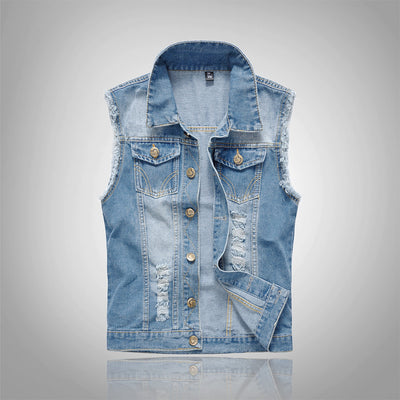 Gilet en jean déchiré bleu ciel