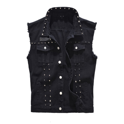 Gilet en denim noir à rivets rétro punk