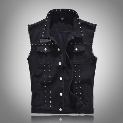 Gilet en denim noir à rivets rétro punk