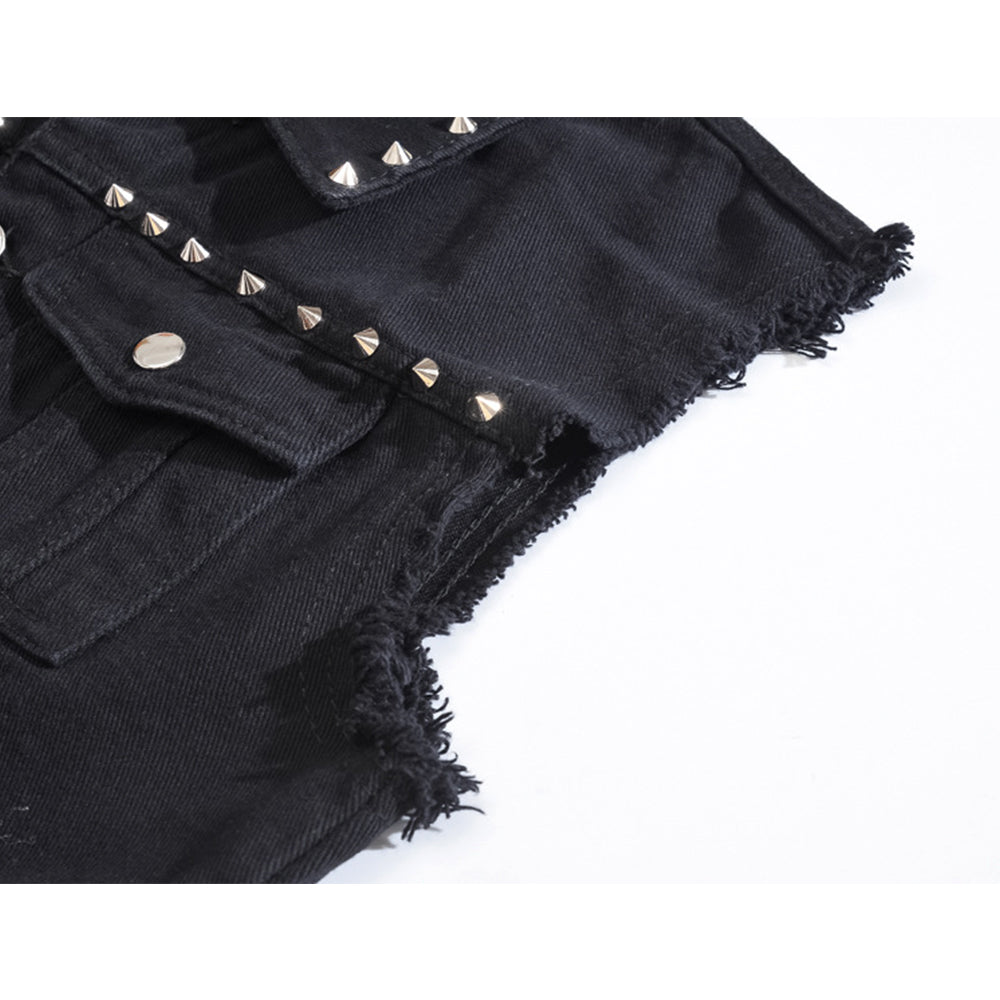 Gilet en denim noir à rivets rétro punk