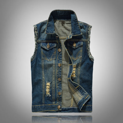 Stylish Ripped Blue Denim Vest