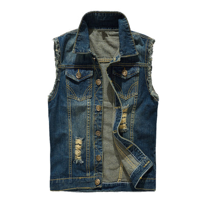 Stylish Ripped Blue Denim Vest