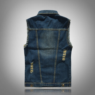 Stylish Ripped Blue Denim Vest