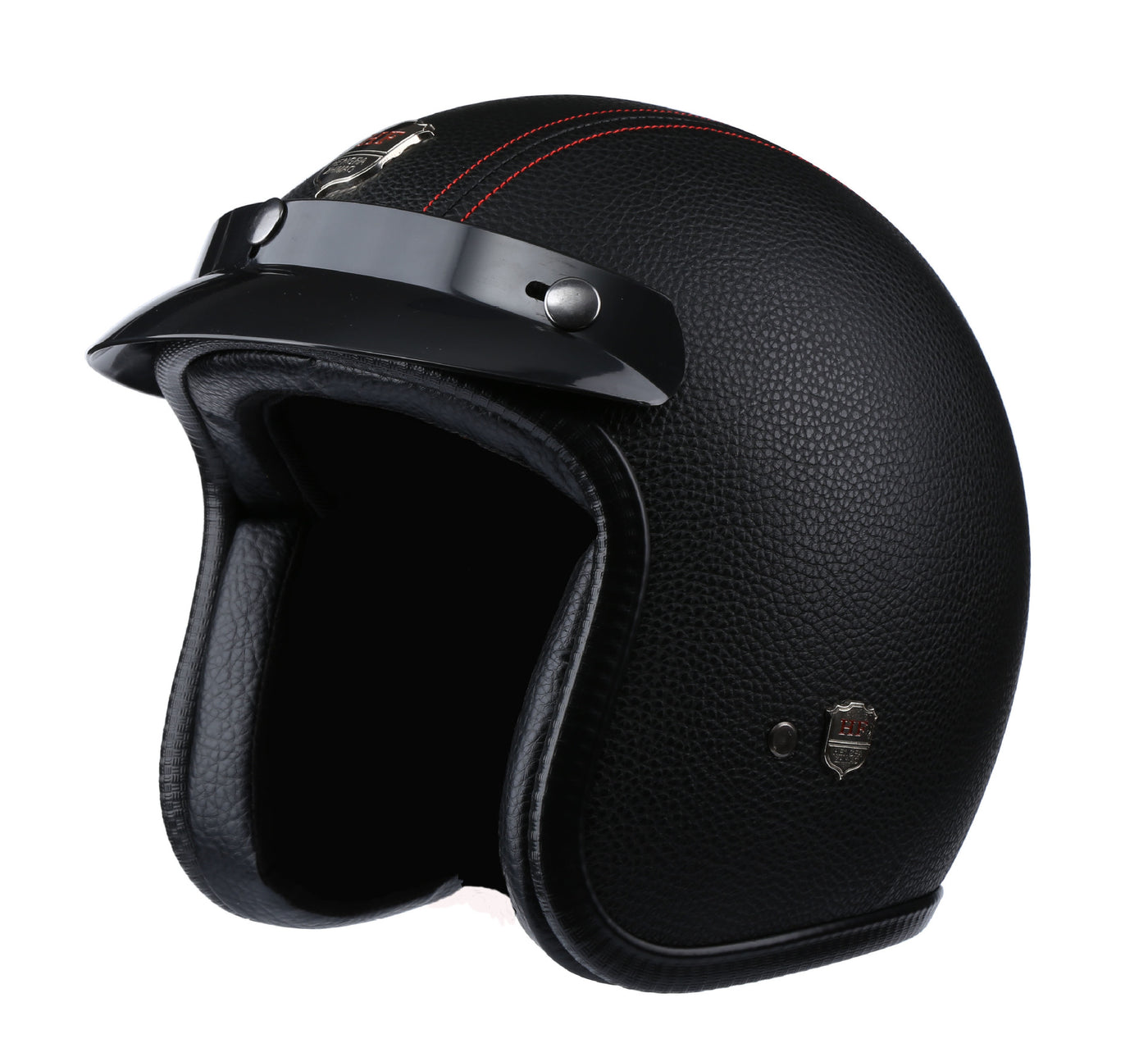 Casque Ouvert Vintage Biker 3/4 - Cuir Noir