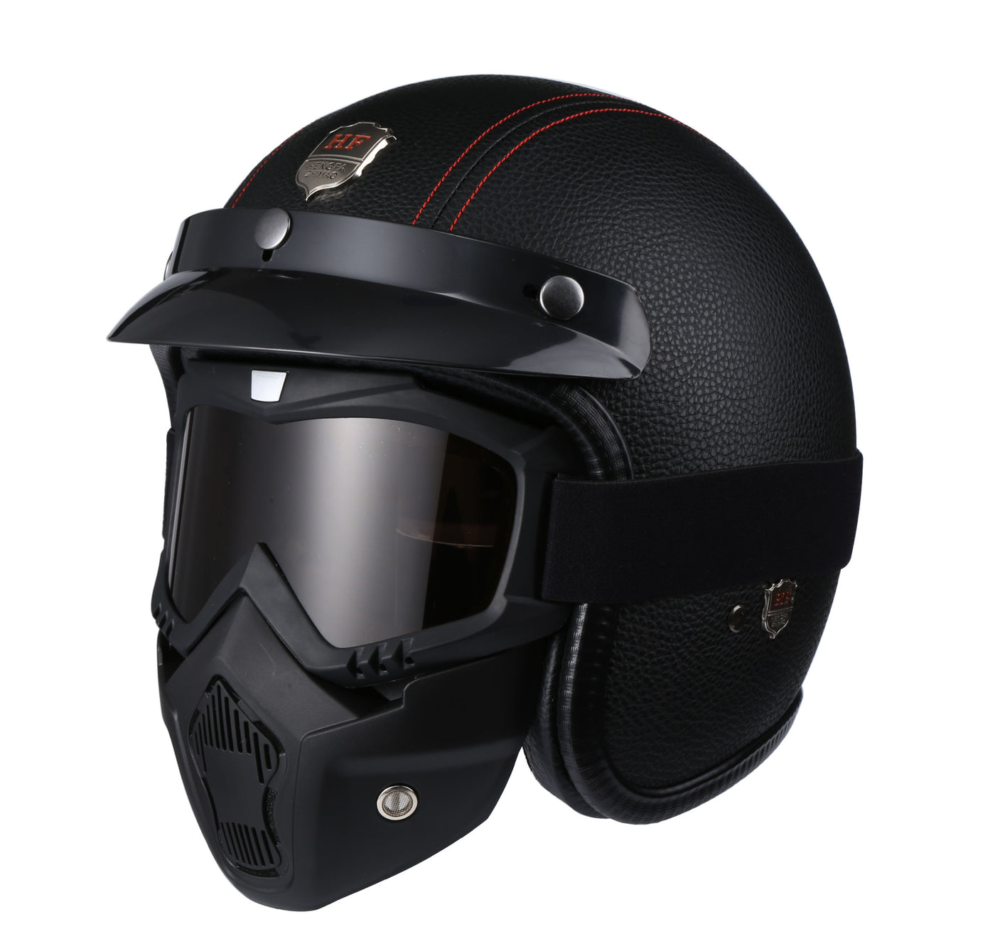 Casque Ouvert Vintage Biker 3/4 - Cuir Noir