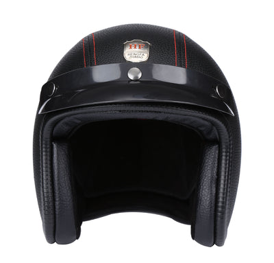 Casque Ouvert Vintage Biker 3/4 - Cuir Noir