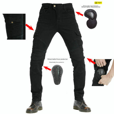 Pantalon LB1 en denim de course de moto avec protections aux genoux et aux hanches - Noir