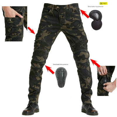 Motorcycle Racing Denim LB1 Pants With Hip Knee Protective Pads - Camo