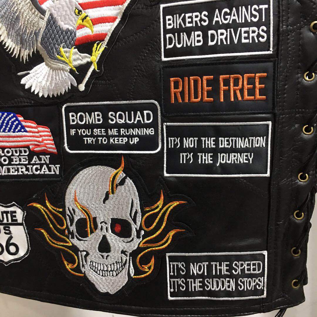 Biker Leather Vest with 42 Patches