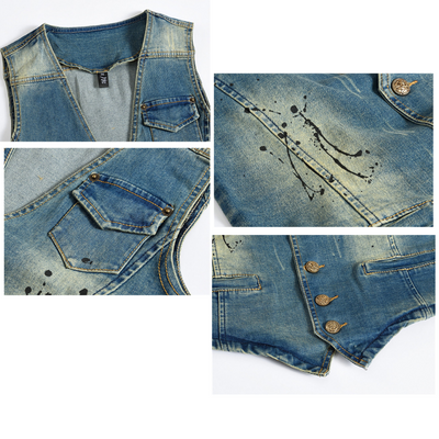 V Neck Distressed Denim Vest