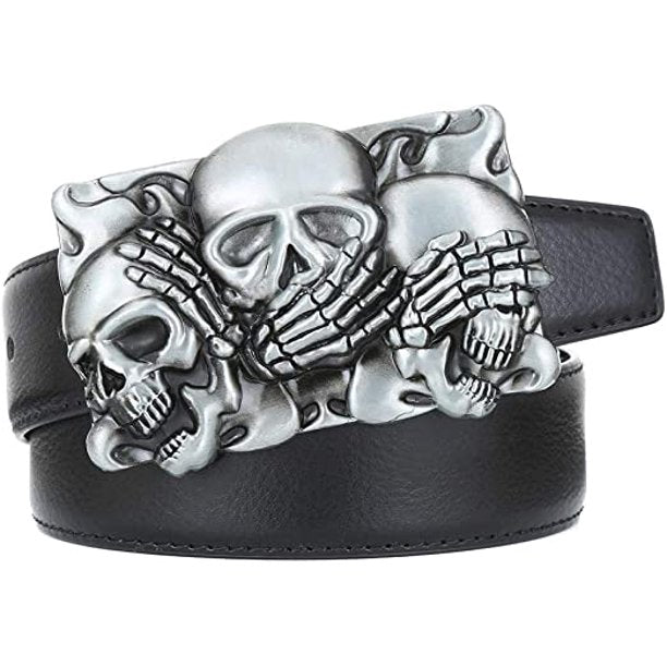 Hear No, See No, Speak No Evil Skulls Belt Buckle