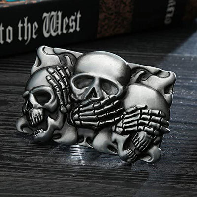 Hear No, See No, Speak No Evil Skulls Belt Buckle