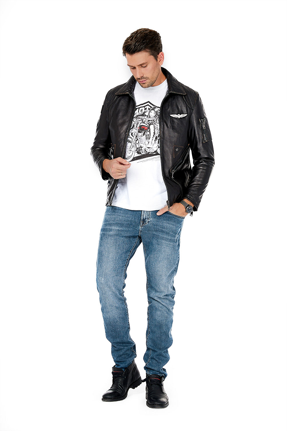 Eagle CM1 Veste de moto en cuir véritable pour homme