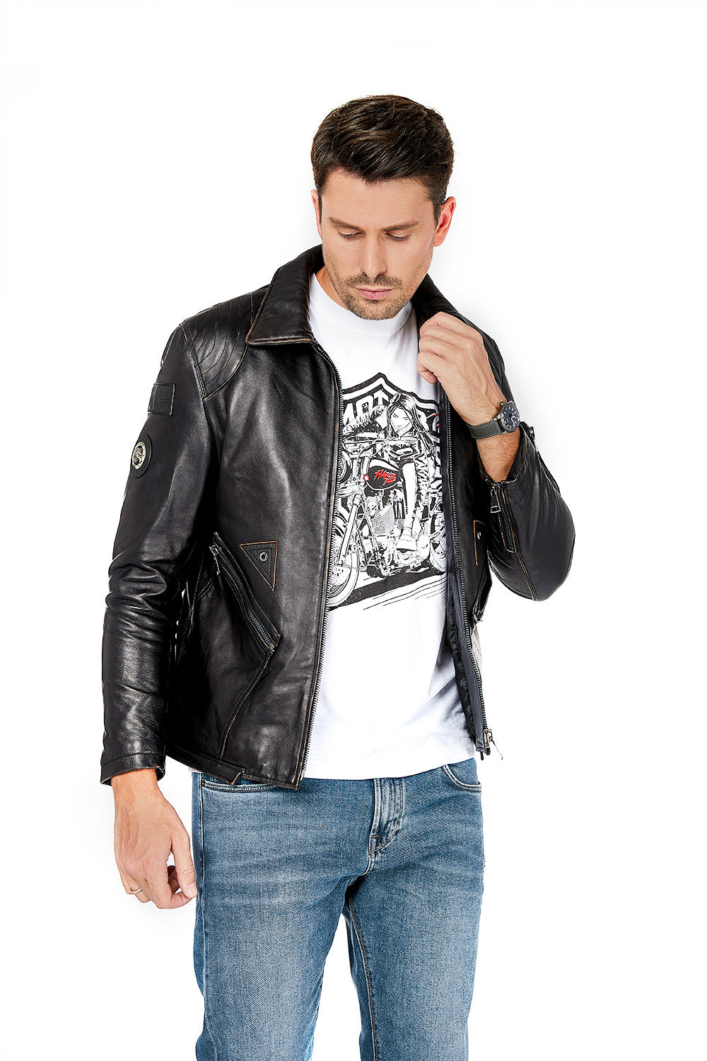 Eagle CM1 Veste de moto en cuir véritable pour homme