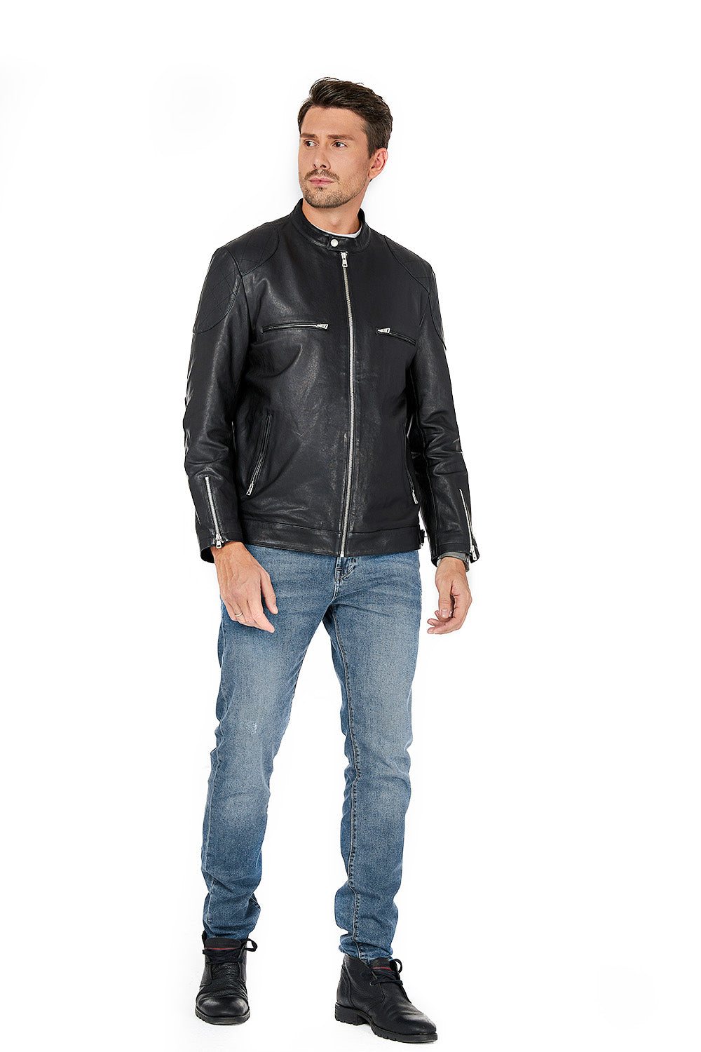 Veste en cuir véritable Eagle CM2 pour hommes 