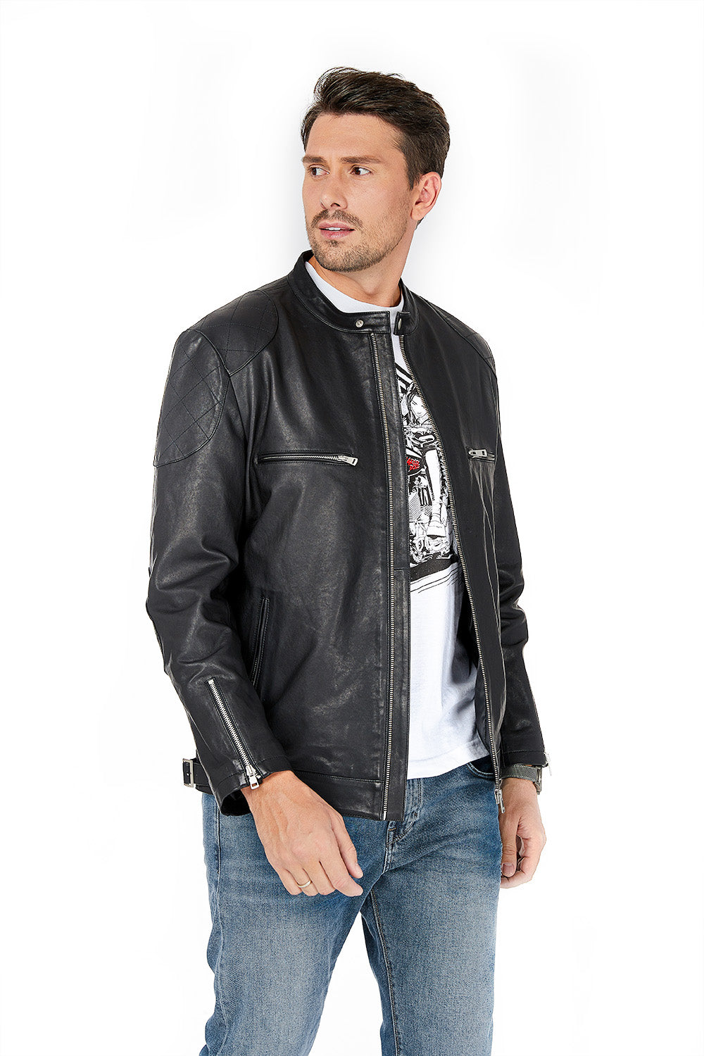 Veste en cuir véritable Eagle CM2 pour hommes 