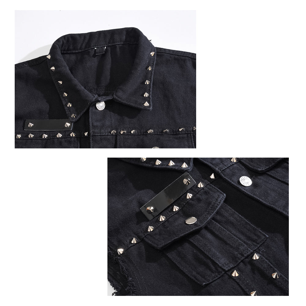 Gilet en denim noir à rivets rétro punk