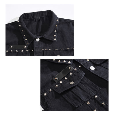 Retro Punk Rivet Black Denim Vest