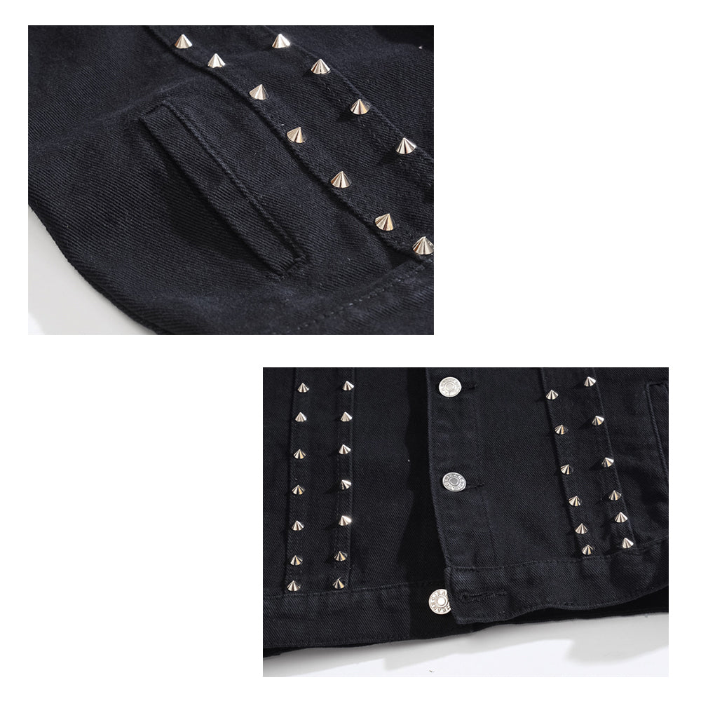 Retro Punk Rivet Black Denim Vest