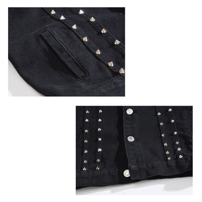 Gilet en denim noir à rivets rétro punk