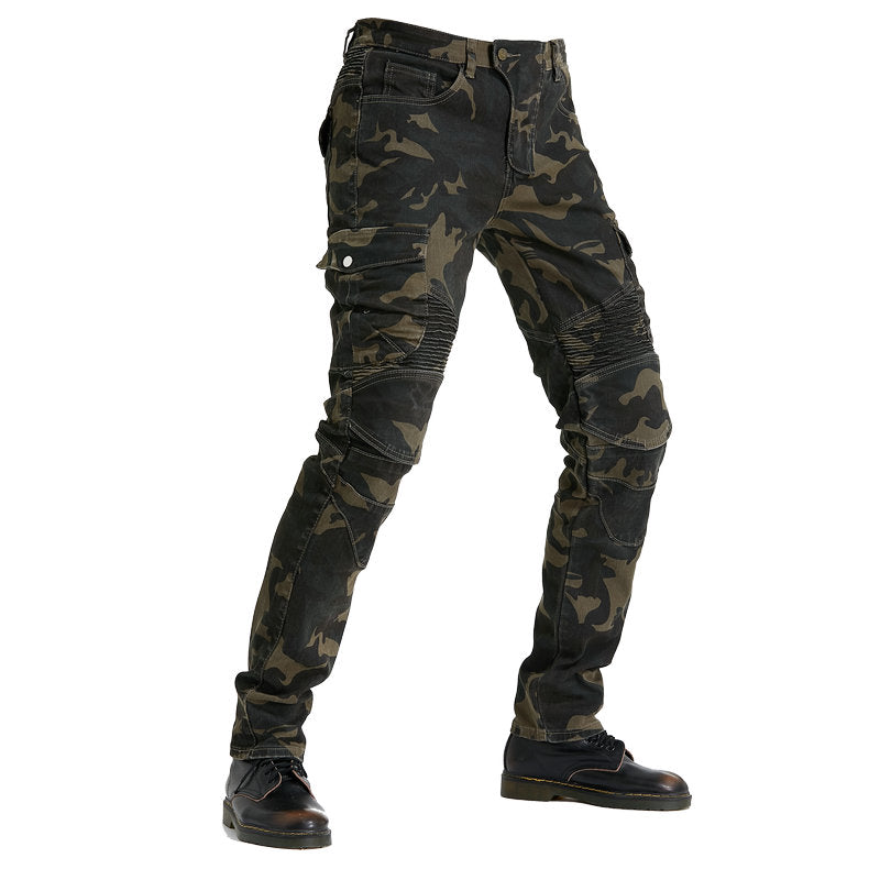 Pantalon LB1 en denim de course de moto avec protections aux genoux et aux hanches - Camo