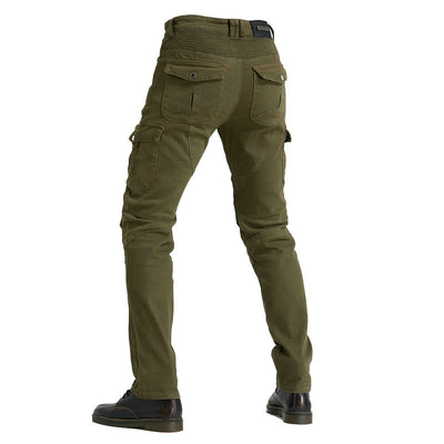 Pantalon LB1 en denim de course de moto avec protections aux genoux et aux hanches - Vert armée