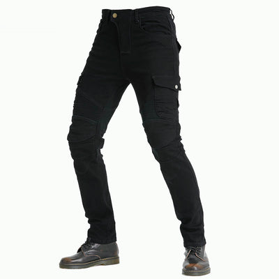 Pantalon LB1 en denim de course de moto avec protections aux genoux et aux hanches - Noir