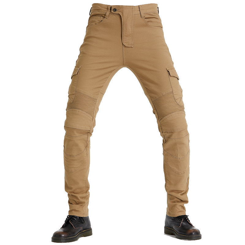 Pantalon LB1 en denim de course de moto avec protections aux genoux et aux hanches - Kaki