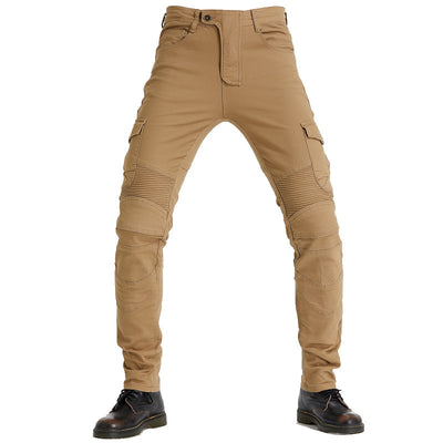 Motorcycle Racing Denim LB1 Pants With Hip Knee Protective Pads - Khaki