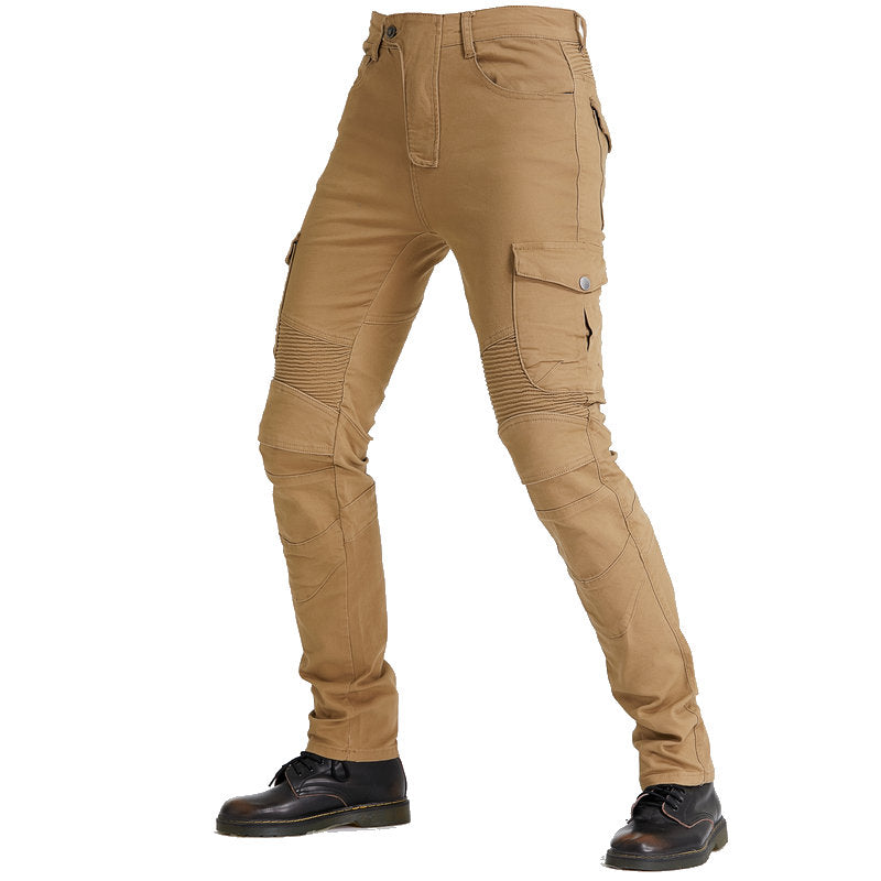 Motorcycle Racing Denim LB1 Pants With Hip Knee Protective Pads - Khaki